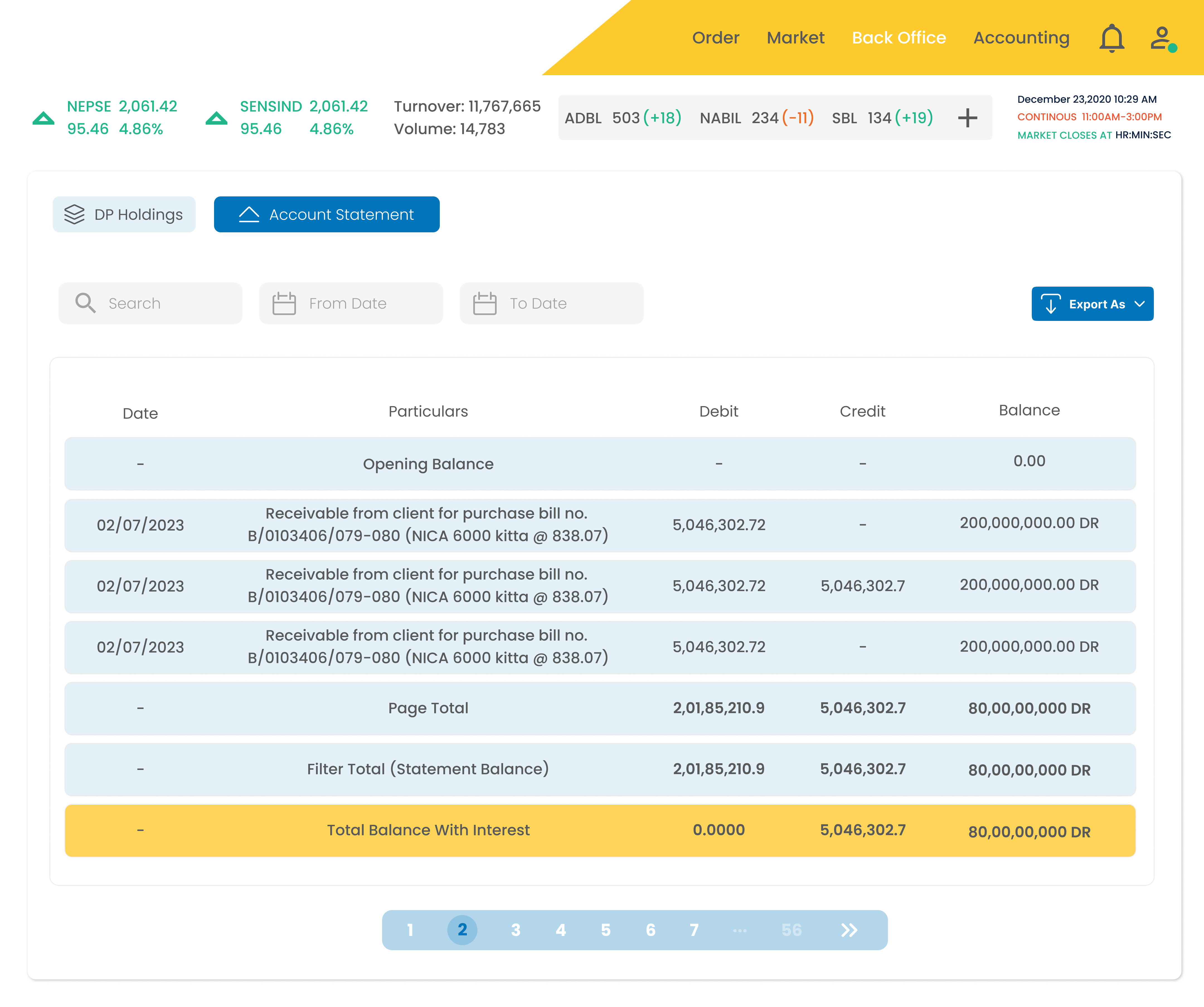 Account Statement Page